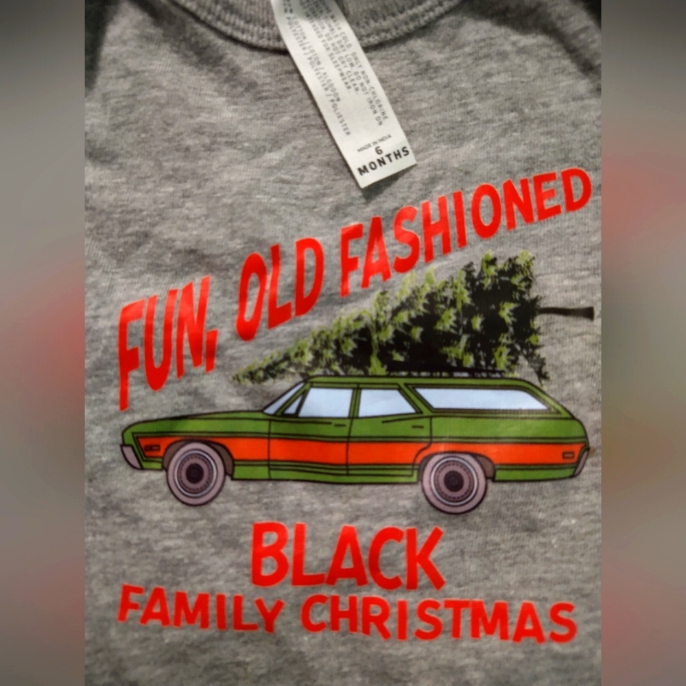 Rabbit Skin Baby Holiday Onesie " Fun Old Fashion Black Family Christmas"